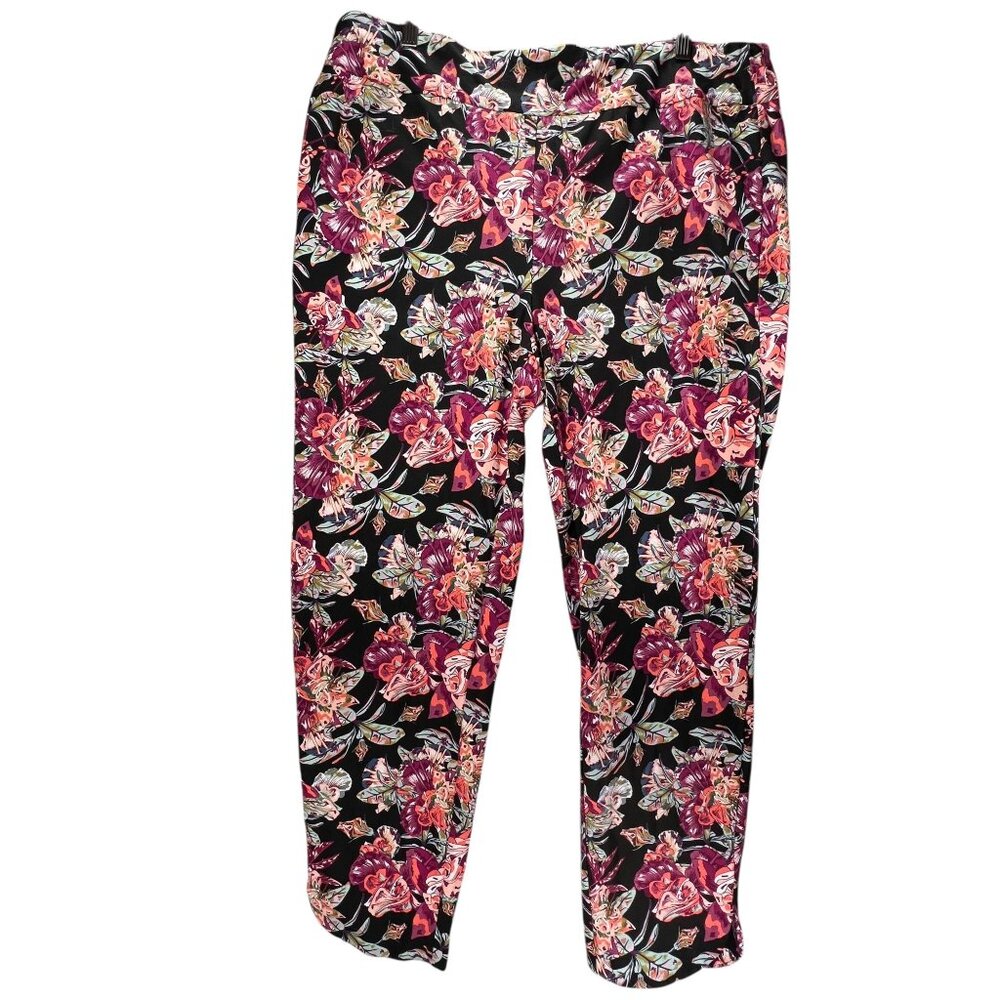 Soft Surroundings In Bloom Floral Pants Pull On Control Slim Panel Stretchy 1X